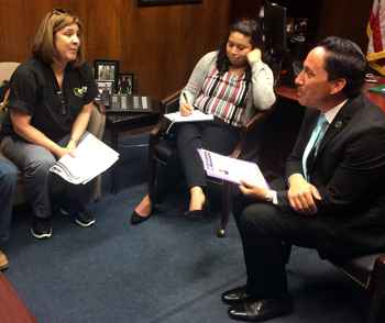 Susan Sanford, RN at Pomona Valley Hospital Medical Center, urged Assemblymember Todd Gloria, District 78, to support our legislation, AB 1102.